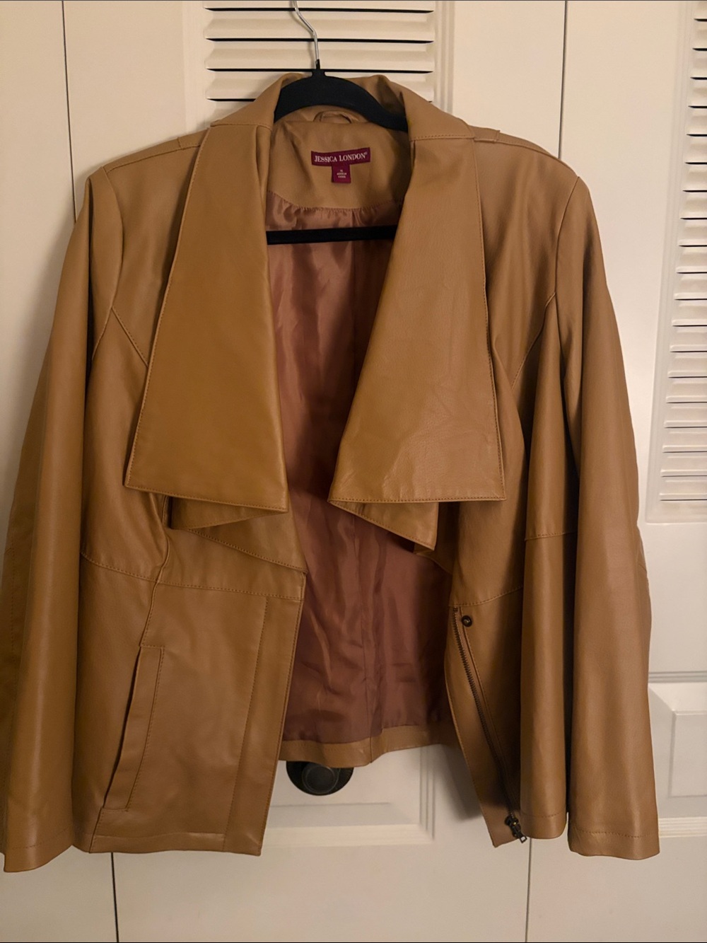 Jessica London Camel-Tan Draped Leather Jacket size 16